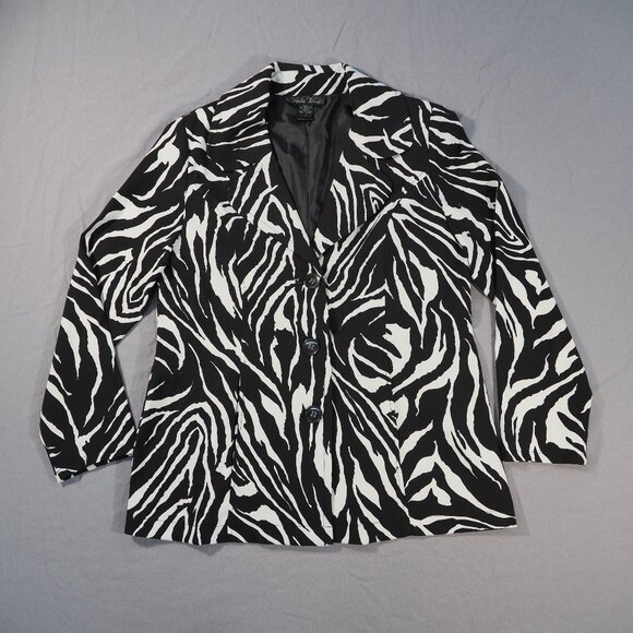 Brandon Thomas Jackets & Blazers - Brandon Thomas Blazer Womens Large Black White Zebra Animal Print Academia